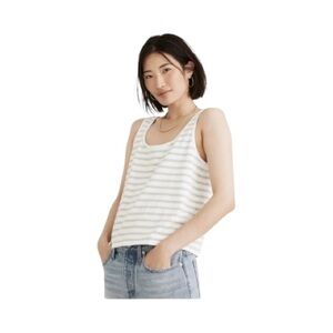 Madewell Striped Boxy Tank Top XS Green White Textured Cotton Casual Summer